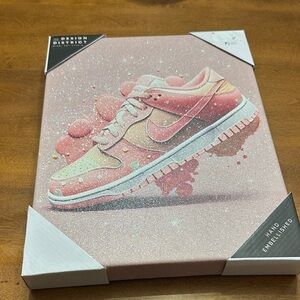 Nike Sneaker Pink and White Canvas Wall Art  14” (H) x 11” (W) x 1 1/2 Thick